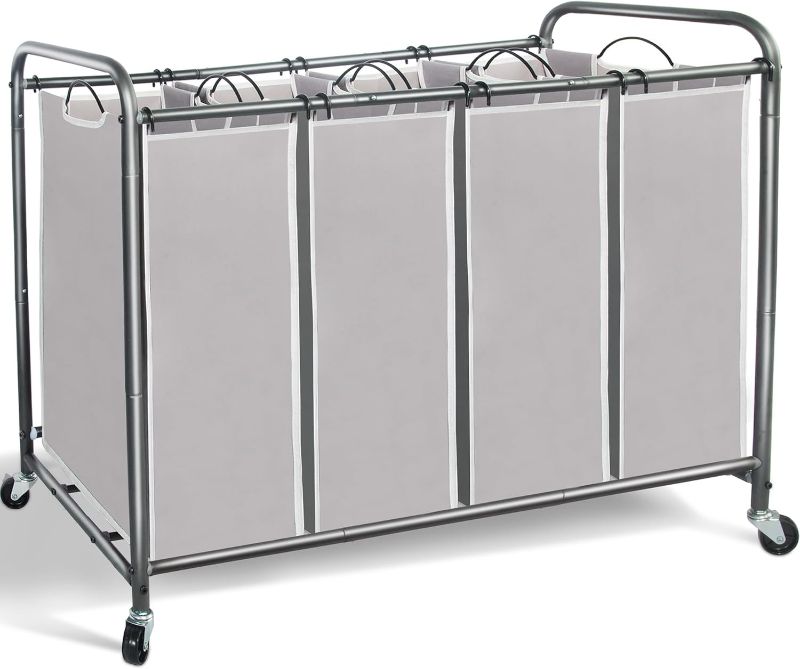 Photo 1 of STORAGE MANIAC Laundry Sorter 4 Section, 47.8 Gal (181 L) Laundry Hamper with Wheels, Clothes Divider Basket Sorter, Clothes Separator Hamper Cart with Wheels and Removable Bags, Gray
