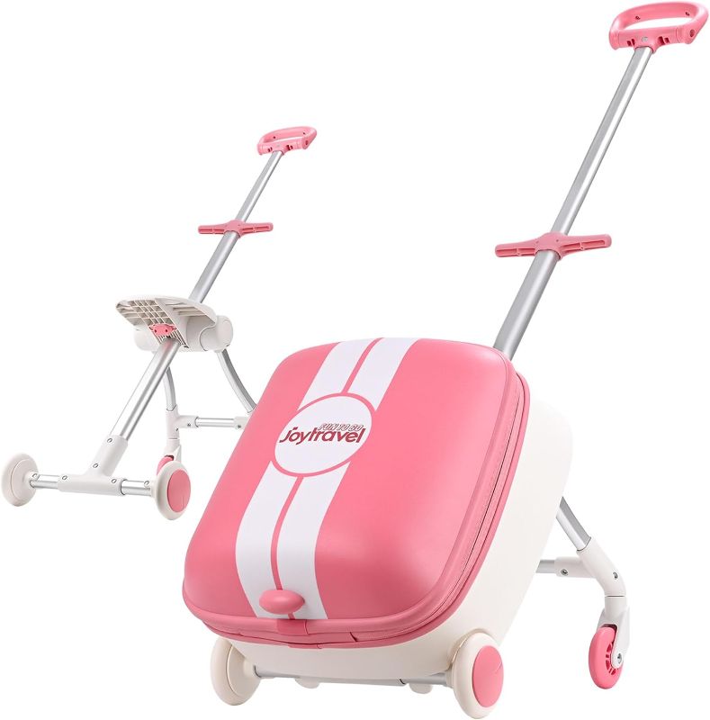 Photo 1 of Kids Ride-on Luggage with Spinner Wheels Suitcase, Kid's Ride-On Suitcase Help Your Child Relax, Carry On Trolley Luggage (Pink)
