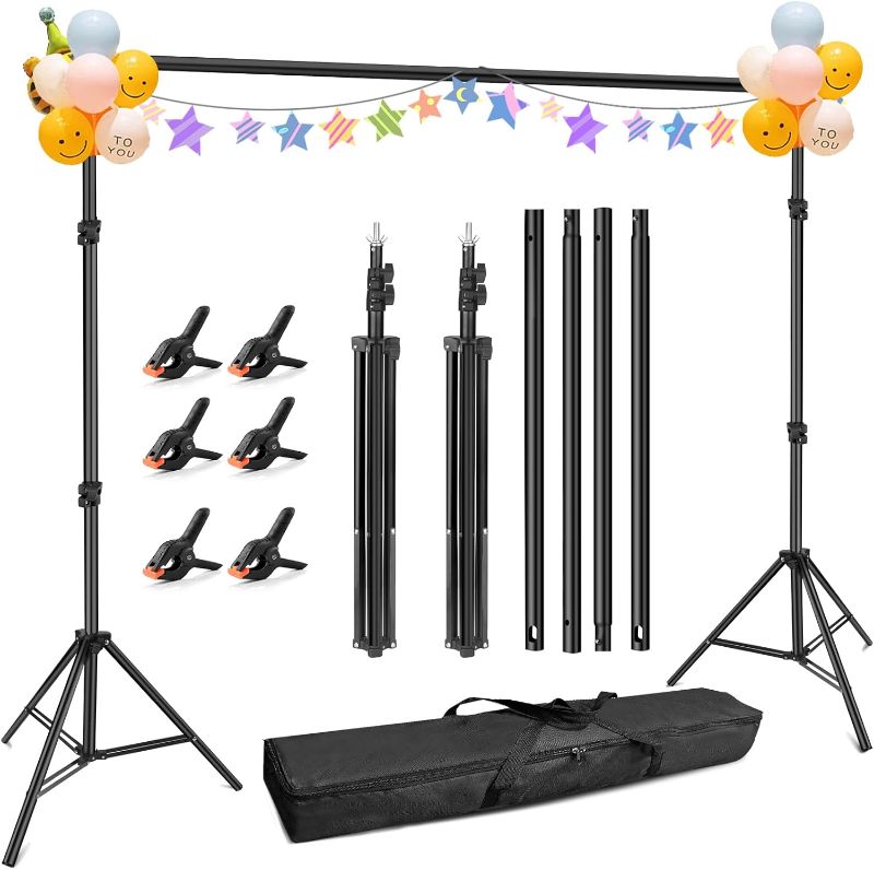 Photo 1 of Hemmotop Photo Backdrop Stand, 10x7 ft Background Stand for Photoshoot, Adjustable Backdrops Support kit with Carry Bag for Parties, Photography, Projector Screen, Wedding, Decoration, Balloons
