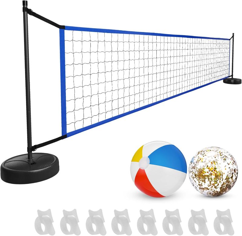 Photo 1 of Pool Volleyball Net Set with Weighted Base 15-32ft Adjustable Net for Inground Pools Portable Outdoor Volleyball Set for Pool with 2 Balls for Adults Teens Backyard Party Fun
