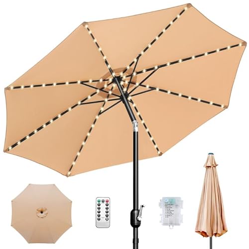 Photo 1 of 10ft Patio Umbrella, Table Market Umbrella Outdoor Patio with 104 LED Lights 8 Sturdy Ribs & Push Button Tilt and Crank for Deck, Pool, Garden, Backyard
