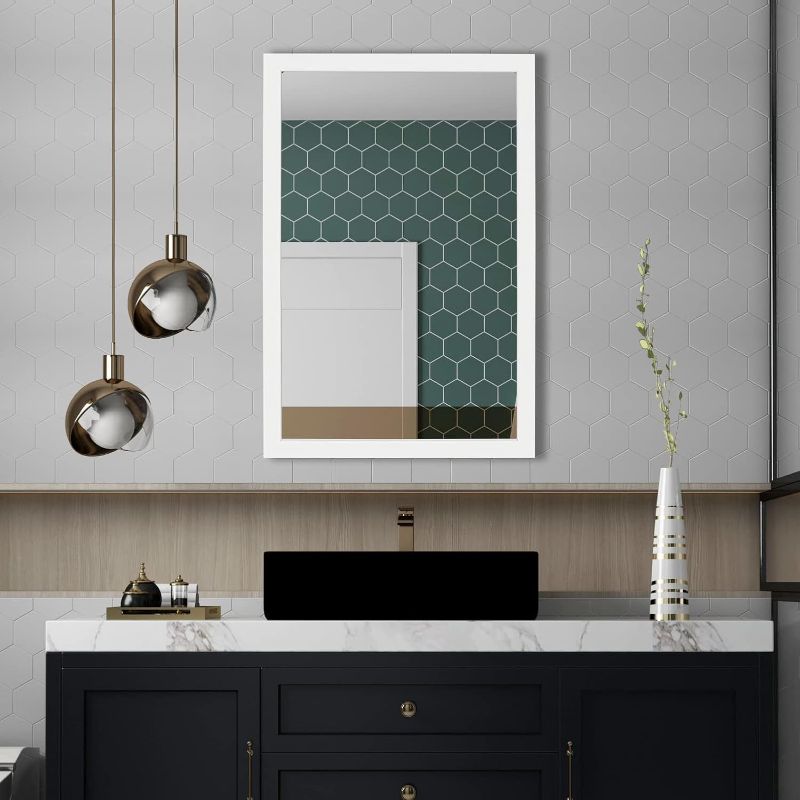 Photo 1 of Ruomeng Rectangular Wall Mirror 24" x 36" for Bathroom, Bedroom, Entryway, Living Room, White