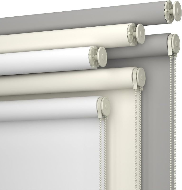 Photo 1 of No Drill No Tools 100% Blackout Roller Shade | UV Protection | Easy-Care Fabric | Roller Blind for Windows & Doors | Pull Down Window Shade - White (20" W x 75" H)
