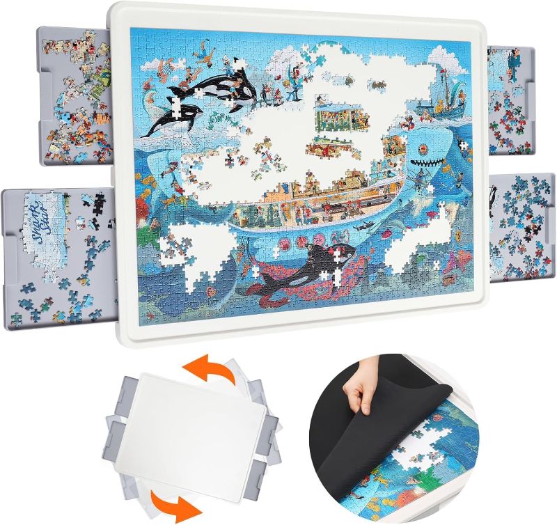 Photo 1 of 1500 Pieces Rotating Plastic Puzzle Board with Drawers and Cover, 35"x27" Portable Spinning Jigsaw Puzzle Table for Adults, Upgraded Lazy Susan, Ideal Gift for Mum
