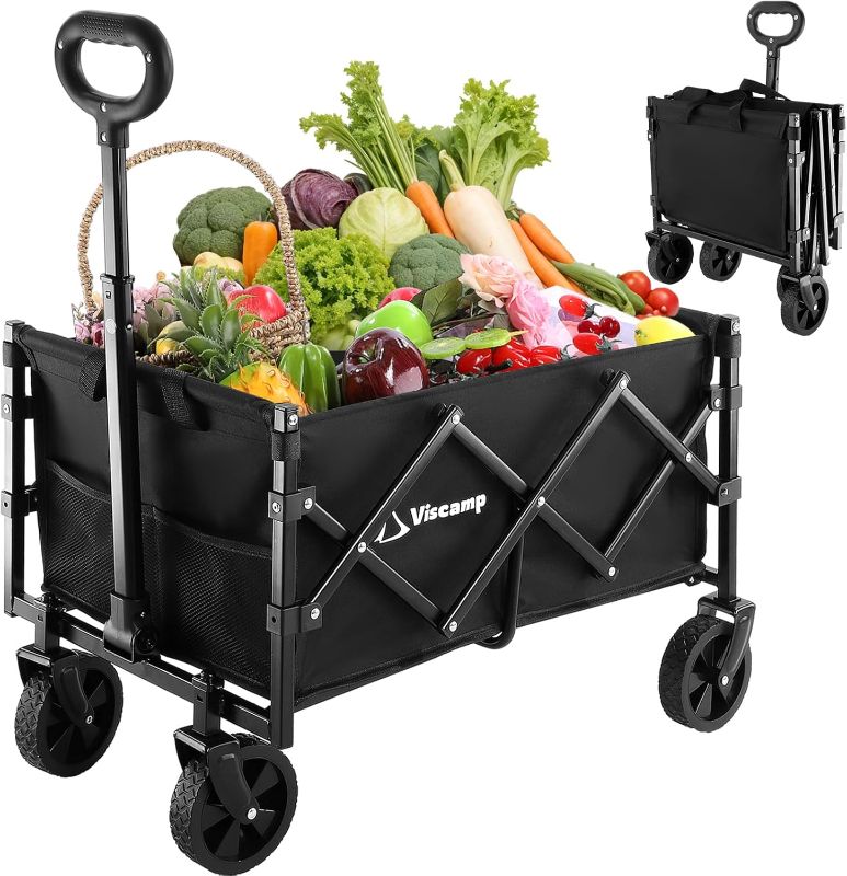 Photo 1 of 200LBS Foldable Mini Wagon Carts - Portable, Collapsible Utility Wagon for Shopping, Sports, Garden & Grocery (Black)
