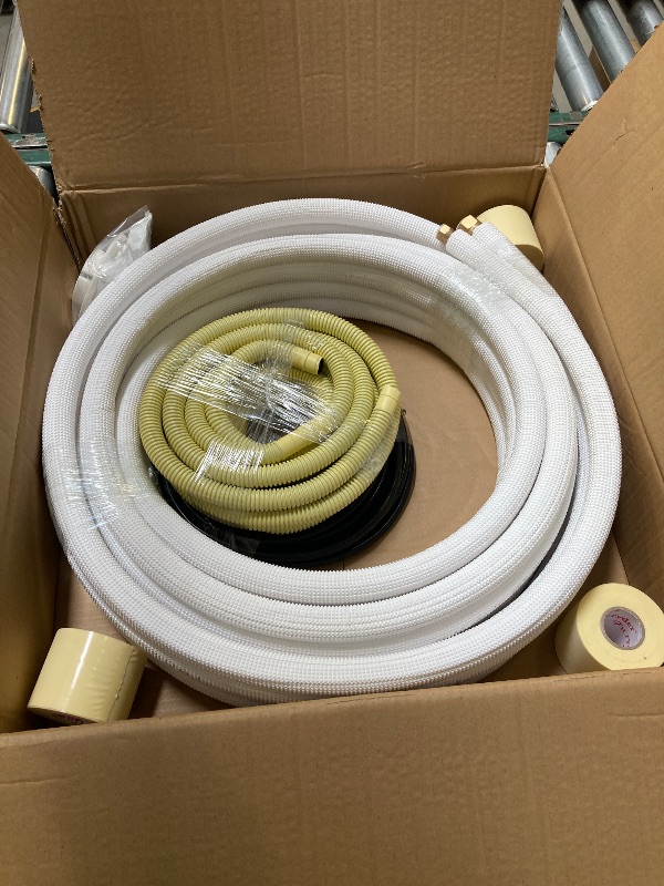 Photo 1 of 25 Ft Mini Split Line Set.Air Conditioner Copper Tubing Pipes Extension Set, 1/4" & 1/2" 3/8" PE Thickened for AC and Heating Equipment Insulated Coil Line Set HVAC Refrigerant with Nuts. (1/4+1/2)
