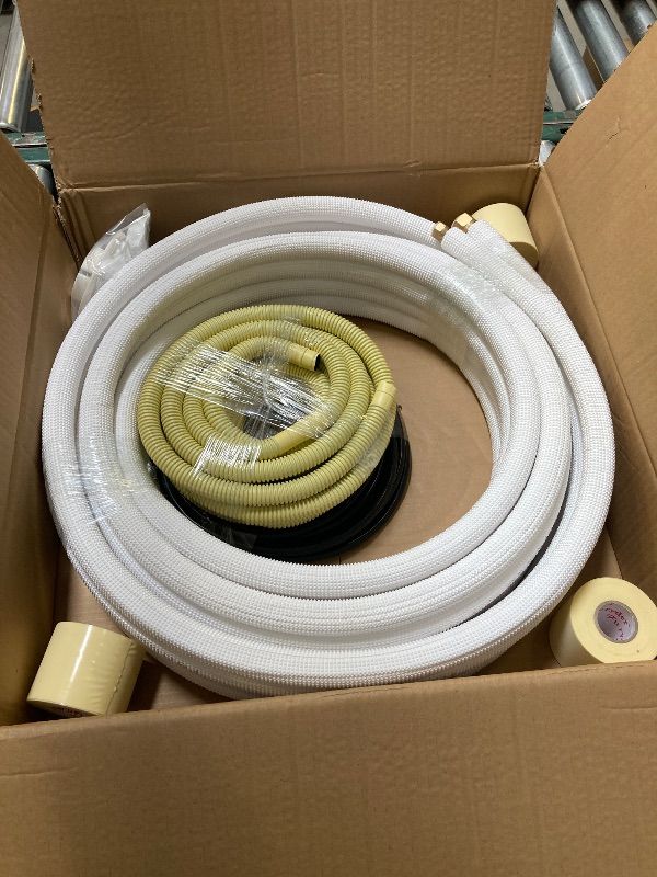 Photo 1 of 25 Ft Mini Split Line Set.Air Conditioner Copper Tubing Pipes Extension Set, 1/4" & 1/2" 3/8" PE Thickened for AC and Heating Equipment Insulated Coil Line Set HVAC Refrigerant with Nuts. (1/4+1/2)
