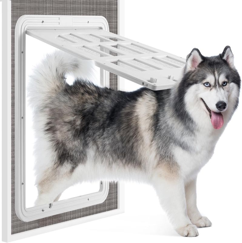 Photo 1 of Large Dog Door for Screen Door, 13 x 17 inches Flap Opening Dog Door for Screen Door with 4 Entry Ways, Magnetic Self-Closing Large Pet Screen Door for Dogs Cats, White

