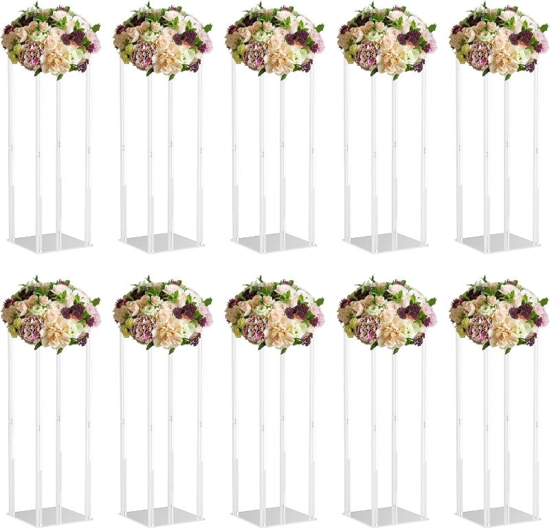 Photo 1 of 10 PCS Acrylic Flower Vase Stand,Wedding Tall Centerpieces Decorations for Table,24" Column Clear Geometric Floral Vase,Floor Flower Stand Elegant Display Holder for Birthday Party Wedding Table
