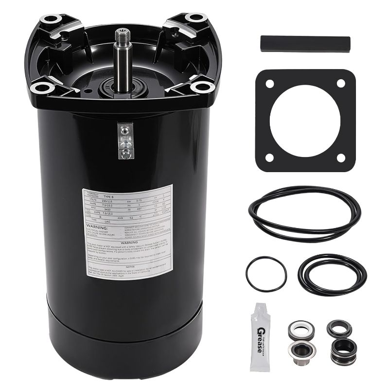 Photo 1 of 1 HP Black Submersible Steel & Copper Pool Pump Motor Kit 230/115V Replacement for Hayward Super Pump SP2607X10/A.O. Smith Electric Motor
