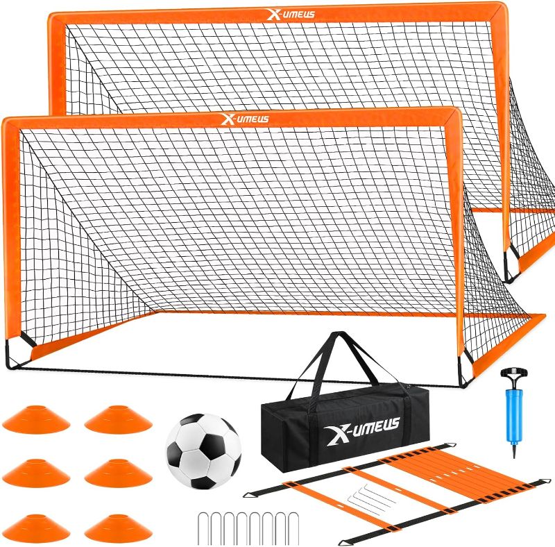 Photo 1 of Kids Soccer Goals for Backyard Set- 2 of 6X4/ 4X3 ft Toddler Soccer Goal Training Equipment with Soccer Ball, Ladder, Pop Up Soccer Net for Kids Age 3-5 4-6 6-8 8-12 10-12 Outdoor Games Sports Gift

