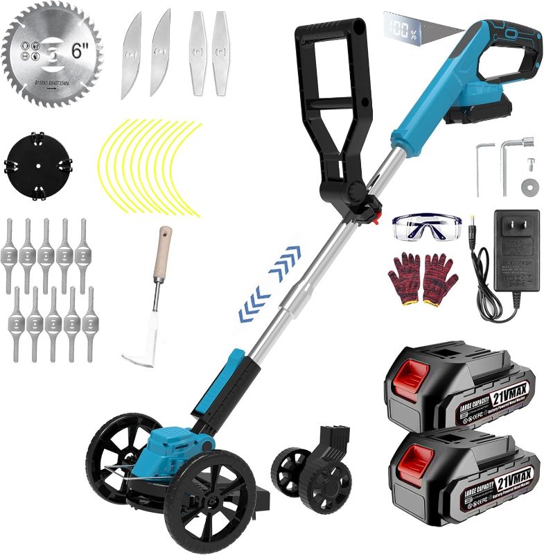 Photo 1 of Cordless  Wacker Eater Electric Grass Trimmer Battery Powered with 2 Battery&25 Pcs Blade, 3 in 1 21V/2.0Ah Lightweight Portable String Trimmers/Edger Lawn Tool/Brush Cutter for Yard Garden