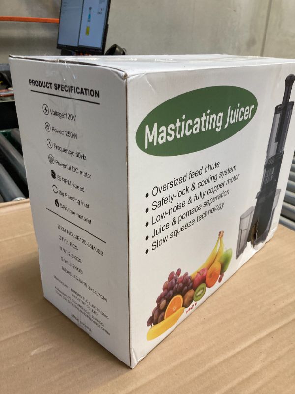Photo 1 of Juicer, Masticating Juicer with 5.4" Wide Feed Chute, 350w Slow Juicer Machines Fit Whole Vegetables and Fruits with High Juice Yield, Easy to Clean (Black)