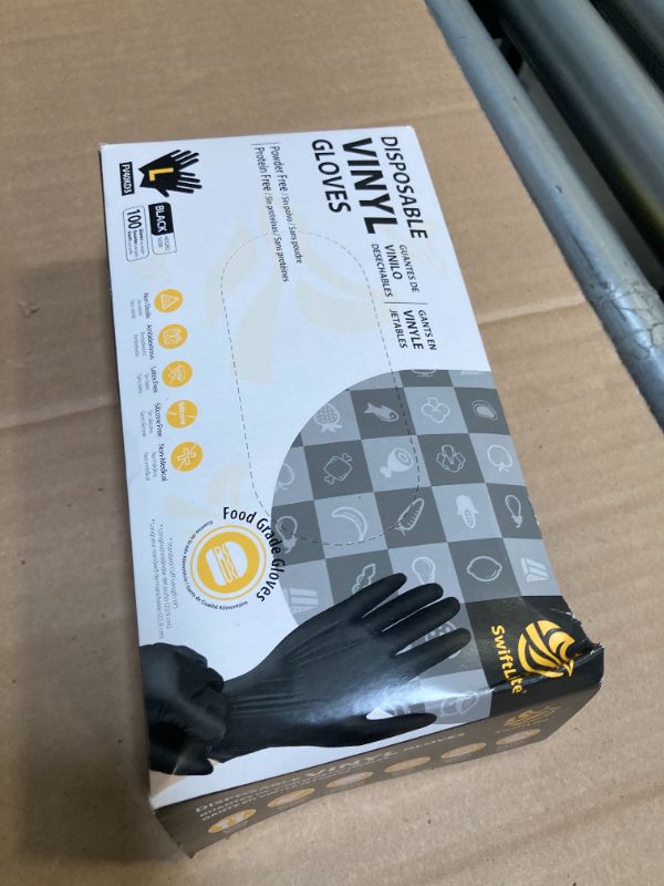 Photo 1 of SWIFTLITE Black Vinyl Gloves, Food Grade Gloves Disposable Latex Free & Powder Free, Guantes for Cleaning Cooking Food Prep (100, Large)