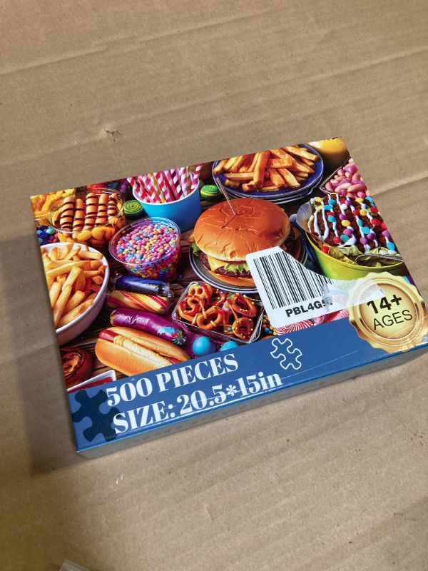Photo 1 of 500 Piece Puzzle for Adults, Hamburger Jigsaw Puzzles, Youths Favorite Foods Puzzles 500 Pieces, Birthday and Barious Holiday Party for Family Kids and Adults, Funny Puzzle for Adults, 20.5x15 in
