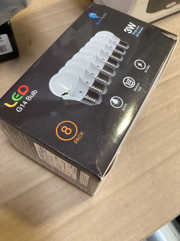 Photo 1 of 8 Pack BlueX 3W LED Light Bulb G14 3000K Warm White - 25W Equivalent - E26 Base 120V - Small Night Light Bulbs for Bedroom, Ceiling Fan, Table Lamp, Kitchen, Pendant Fixtures, Dinning Room