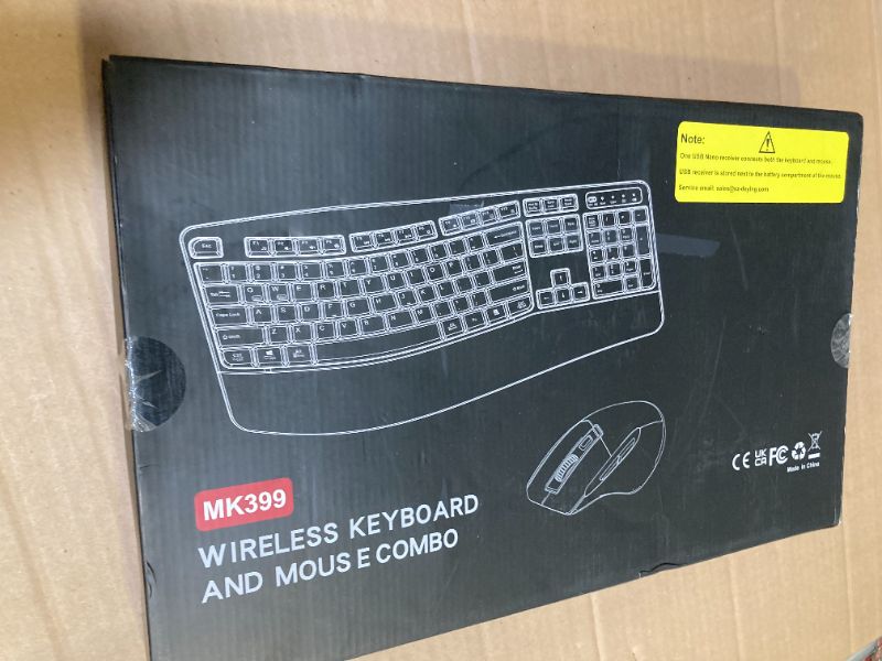 Photo 1 of Wireless Keyboard and Mouse Combo, 2.4G Full Size Wave Keys Ergonomic Keyboard with Wrist Rest and 3-Level DPI Adjustable Wireless Ergonomic Mouse for Windows, Mac OS Desktop/Laptop/PC(Black)