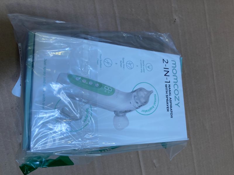 Photo 1 of Momcozy Nasal Aspirator for Baby, Innovative 2-in-1 Electric Nose Suction with Spray, 65kPa Nose Sucker with 4 Adjustable Suction Levels,Portable Electric Nose Cleaner,Light & Music Soothing Functions