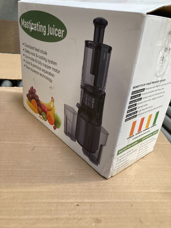 Photo 1 of FOR PARTS ONLY-  Cold Press Juicer,Slow Masticating Juicer Machines with 5.3" Large Feed Chute for Most Fruits and Vegetables,Easy to Clean Lemon Orange Juicer with 250W Motor and High Juice Yield,Deep Grey