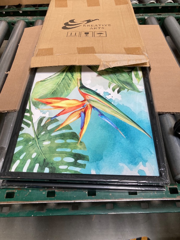 Photo 1 of KREATIVE ARTS 3 Piece Bird of Paradise Watercolor Canvas Wall Art Tropical Flowers Coastal Beachy Décor Black Frame for Living Room Bedroom Home Office Wall Decoration Ready to Hang Each Size 12x16''