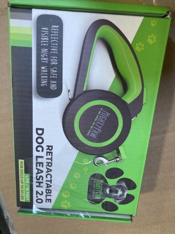 Photo 1 of Mighty Paw Retractable Dog Leash 2.0 | 16' Heavy Duty Reflective Nylon Tape Lead for Pets up to 0-50 lbs. Tangle Free Design W/One Touch Quick-Lock Braking System & Anti-Slip Handle (Green/Lite)