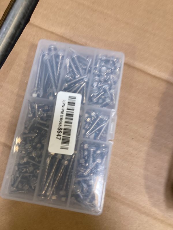 Photo 1 of 410 Stainless Steel Self Drilling Sheet Metal Screws, 200 Pieces Assorted Sizes, Hex Washer Head