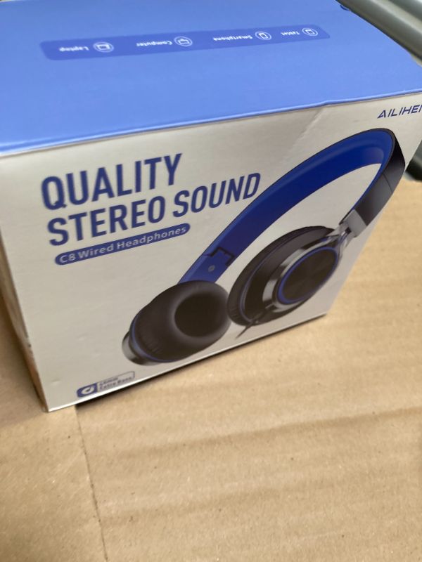 Photo 1 of AILIHEN C8 Headphones Wired, On-Ear Kids Headphones with Microphone and Volume Control Foldable Corded Stereo 3.5mm Headset for School Teens Smartphones Chromebook Laptop Tablets Travel (Black Blue)