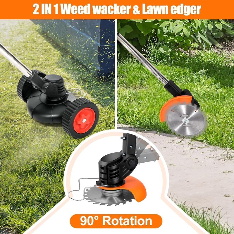 Photo 1 of Cordless  Wacker Electric Grass Trimmer with 21v 4.0Ah Battery Powered,3-in-1 Brush Cutter Weed Cutter Lawn Trimmer,with Wheels Adjustable Lightweight for Lawn, Garden, Yard Care