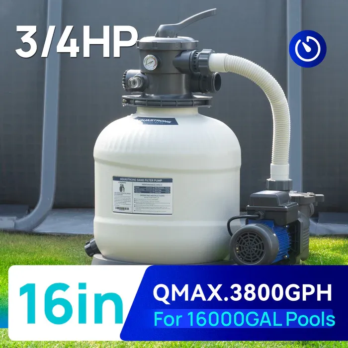 Photo 1 of Sand Filter Pumps 115V, 1/2 HP to 3 HP, 12in to 20in, Max 8917GPH for Pools Up to 38000GAL, 6-Way Valve