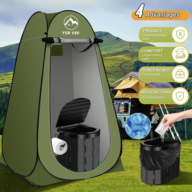 Photo 1 of Portable Toilet Kit, Camping Toilet with Pop-Up Privacy Tent and Poo Gel Toilet Bags, Washable Portable Outdoor Showers Changing Rooms