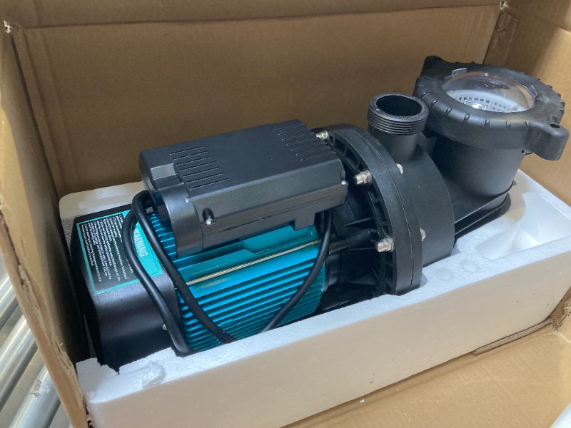 Photo 1 of Pool Pump Above and Inground Ground, 2HP 6980GPH High Flow Self Primming Swimming Pool Pump, 110V Energy Saving with 2.0'' Unions and Filter Basket, In/Above Pool Pumps
