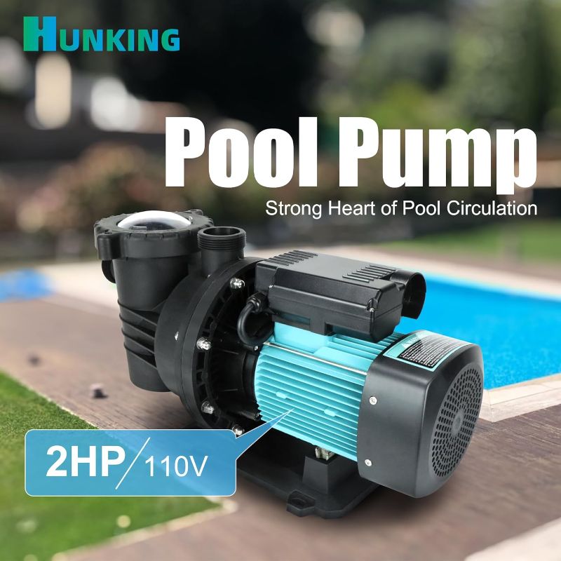 Photo 1 of Pool Pump Above and Inground Ground, 2HP 6980GPH High Flow Self Primming Swimming Pool Pump, 110V Energy Saving with 2.0'' Unions and Filter Basket, In/Above Pool Pumps
