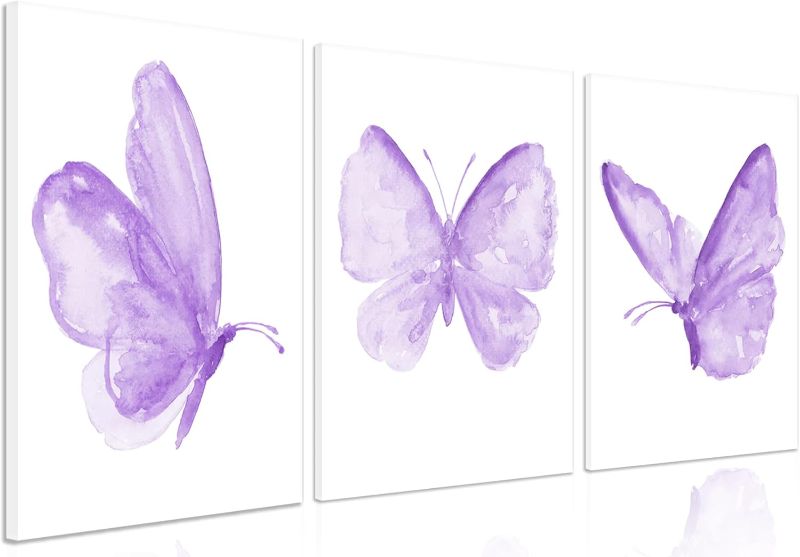 Photo 1 of Framed Butterfly Wall Decor Paintings Set of 3 - Purple Butterfly Wall Art Canvas Prints, Cute Purple Room Decor for Girls Bedroom Nursery Home Decor 16X24 Inches
