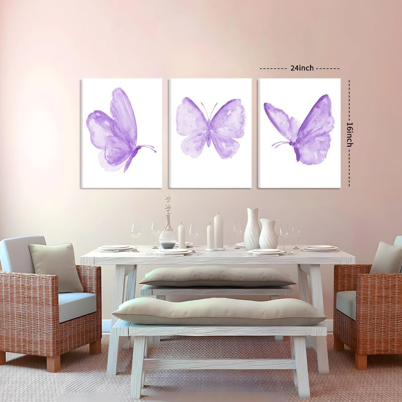 Photo 1 of Framed Butterfly Wall Decor Paintings Set of 3 - Purple Butterfly Wall Art Canvas Prints, Cute Purple Room Decor for Girls Bedroom Nursery Home Decor 16X24 Inches
