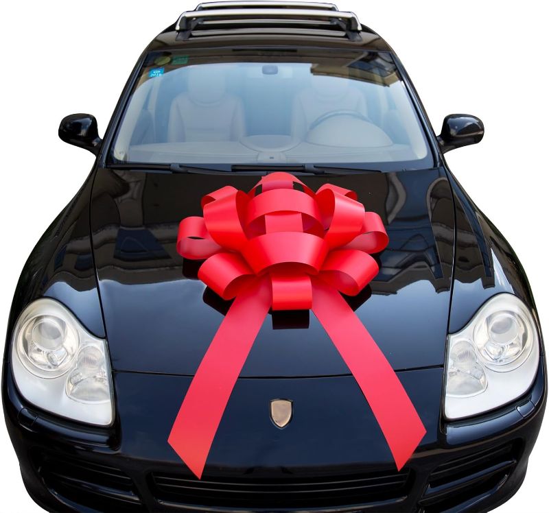 Photo 1 of 30" Giant Car Bow - Red | Big Gift Wrapping Bow with Non Scratch Magnet Base for Large Gift Decoration, Weather Resistant and Waterproof Vinyl Magnetic Big Car Bow (1 Pack)
