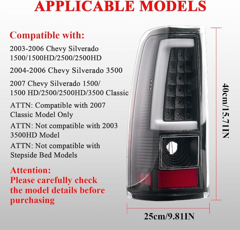 Photo 1 of Tail Lights Compatible with 2003-2006 Chevy Silverado 1500 2500 3500 2007 Classic, C-Type LED Tube Clear Lens Rear Brake Lamps OE Replace GM2800174, GM2801174
