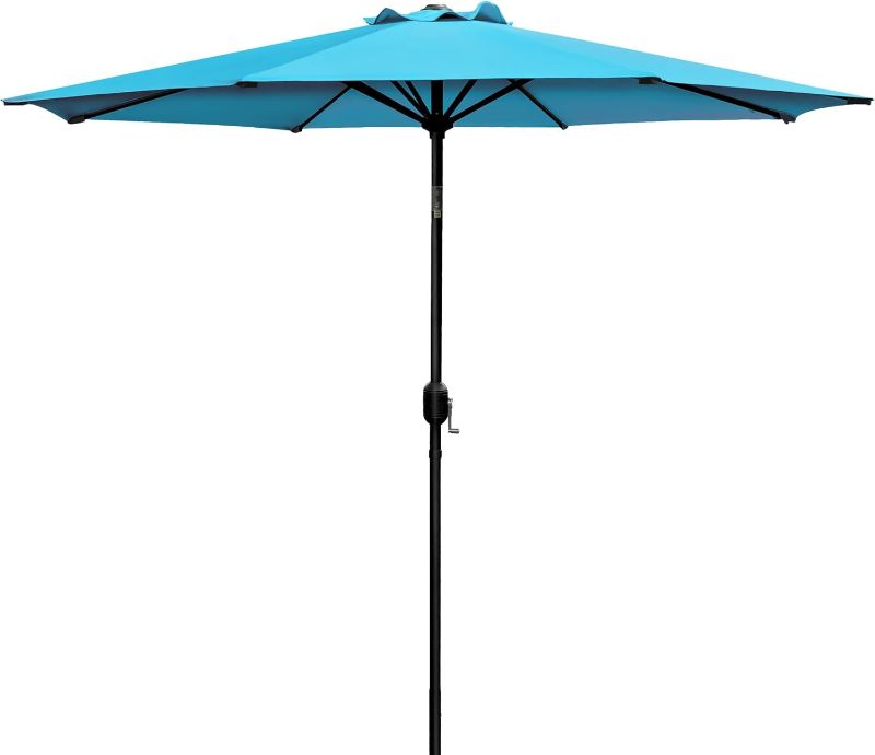 Photo 1 of 9FT Outdoor Patio Umbrella, Table Patio Umbrella Sun Umbrella Aluminum with Push Button Tilt and Crank, Patio Market Umbrella for Pool, Porch, Garden, Deck, Backyard. (SkY Blue)
