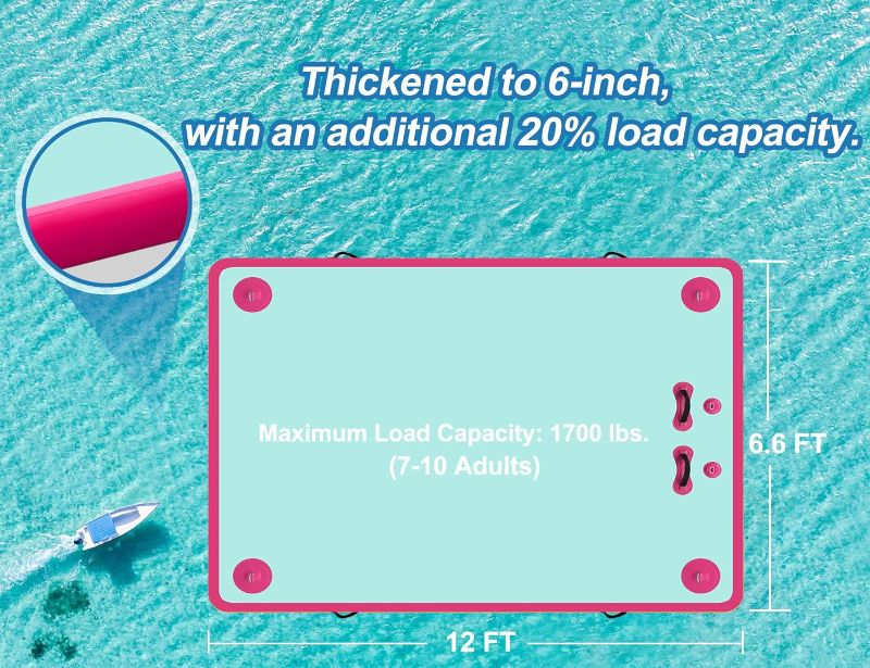 Photo 1 of Inflatable Floating Dock for Lakes, Thick and Extra Wide Lake Floats for Adults, Non-Slip Air Dock Platform with Portable Carrying Bag, Floating Platform Island for Pool Beach Ocean
