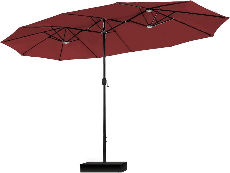Photo 1 of PHI VILLA 15ft Patio Umbrella Double-Sided Outdoor Market Extra Large Umbrella with Crank, Umbrella Base Included (Dark Red)
