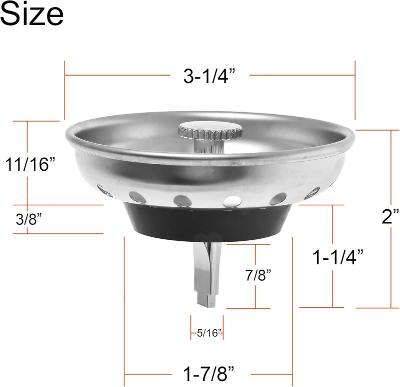 Photo 1 of 2 Pack - Kitchen Sink Strainer and Stopper Combo Basket Replacement for Standard 3-1/2 inch Drain, Stainless Steel Basket with Plastic Knob, Rubber Stopper Bottom - Hilltop Products
