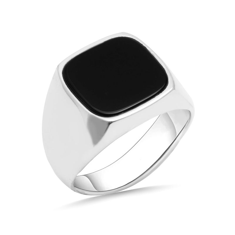 Photo 1 of 925 Sterling Silver Signet Men's Ring with Onyx Stone, Black Stone Ring, Solid Silver Ring for Men, Mens Black Onyx Ring, Pinky Thumb Ring Band, Anillos De Hombre (7.5)
