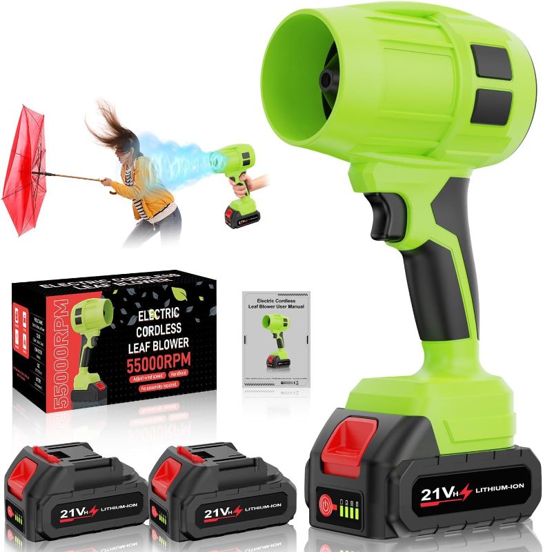 Photo 1 of Electric-Cordless-Leaf-Blower - 600000RPM Handheld Leaf Blower - 2 X 4.0Ah Batteries and Charger Included, Lightweight Leaf Blowers for Patio Cleaning Deep Black
