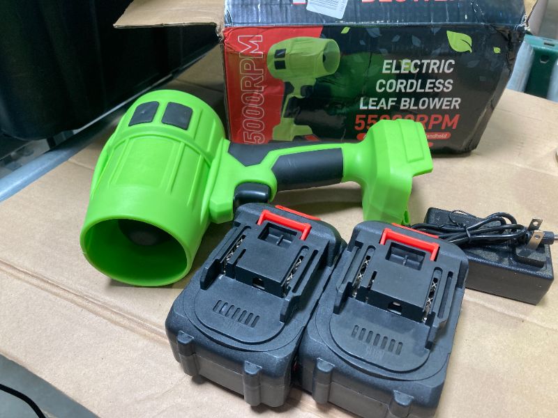 Photo 1 of Electric-Cordless-Leaf-Blower - 600000RPM Handheld Leaf Blower - 2 X 4.0Ah Batteries and Charger Included, Lightweight Leaf Blowers for Patio Cleaning Deep Black
