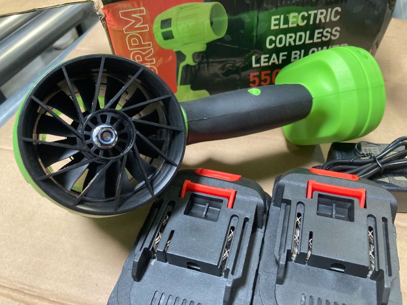 Photo 1 of Electric-Cordless-Leaf-Blower - 600000RPM Handheld Leaf Blower - 2 X 4.0Ah Batteries and Charger Included, Lightweight Leaf Blowers for Patio Cleaning Deep Black

