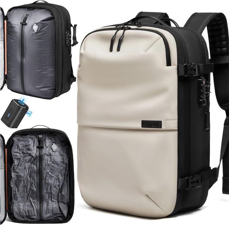 Photo 1 of AirVault Vacuum Seal Travel Backpack 60L - Expandable Air Compression Vacuum System, Airback, Vacpack, Water-Resistant, Carry-On with TSA Lock Fits 19" Laptop, Backvac (White)
