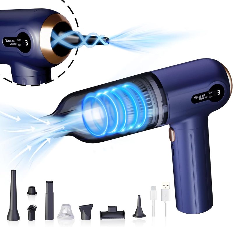 Photo 1 of Handheld Vacuum Cordless, 15KPA Strong BLOW Hand Held Car Vacuum Cleaner with 7 Nozzles & Washable Filter, Portable Mini Car Vacuums with LED Light & Digital Display for Home Pet Office
