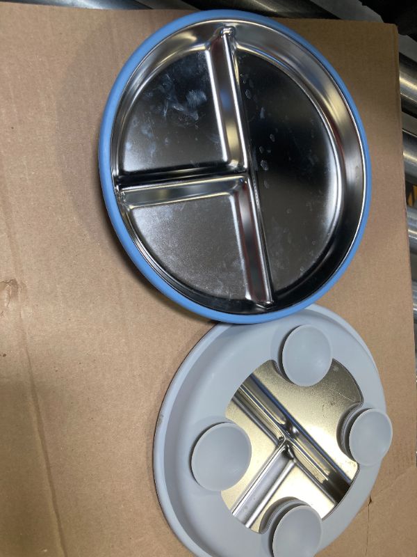 Photo 1 of  2 Pack Stainless Steel Toddler Plates with Suction -Divided Baby Plates with Non-Slip Silicone Sleeves, BPA Free Metal Plates for Kids Self Feeding Dishwasher Safe
