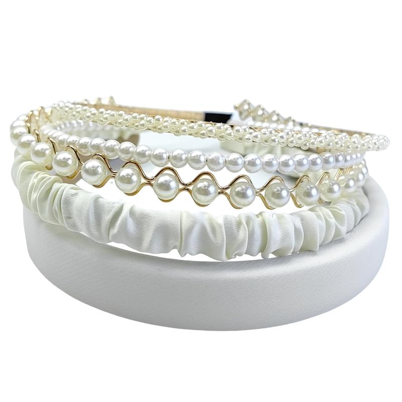 Photo 1 of 5pcs White Pearl Headbands Cute Pearl Dainty Head Band Bling Faux Pearls Wedding Hair Accessories Hair hoop for Women Girls	