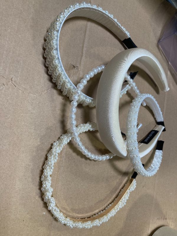 Photo 1 of 5pcs White Pearl Headbands Cute Pearl Dainty Head Band Bling Faux Pearls Wedding Hair Accessories Hair hoop for Women Girls	