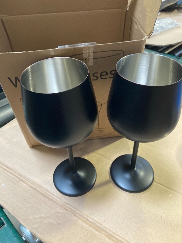 Photo 1 of Stainless Steel Wine Glasses Set of 2, 18 oz Unbreakable Black Wine Glass Unique Metal Wine Goblets for Outdoor Capming and Pool Gift for Wine Lovers
